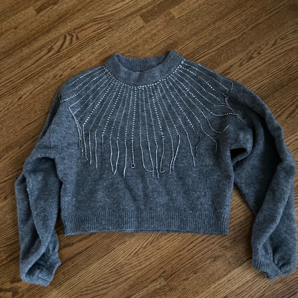 Zara Gray Sweater with Silver Embellishments